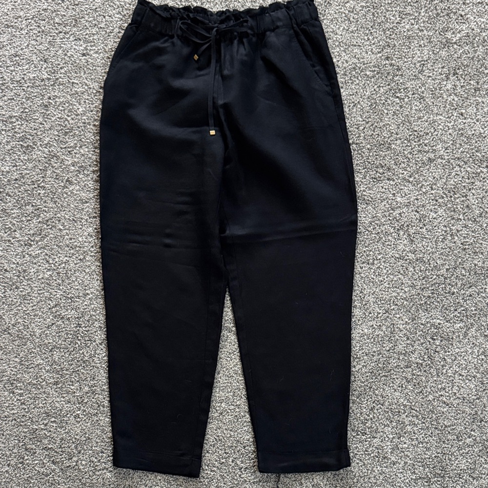 LOFT Women’s Black Drawstring Linen Blend Pants medium petite